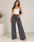 Women’s Washed Gray Wide-Leg Jeans – Asymmetrical Waist