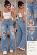 Women’s Light Wash Distressed Wide-Leg Jeans