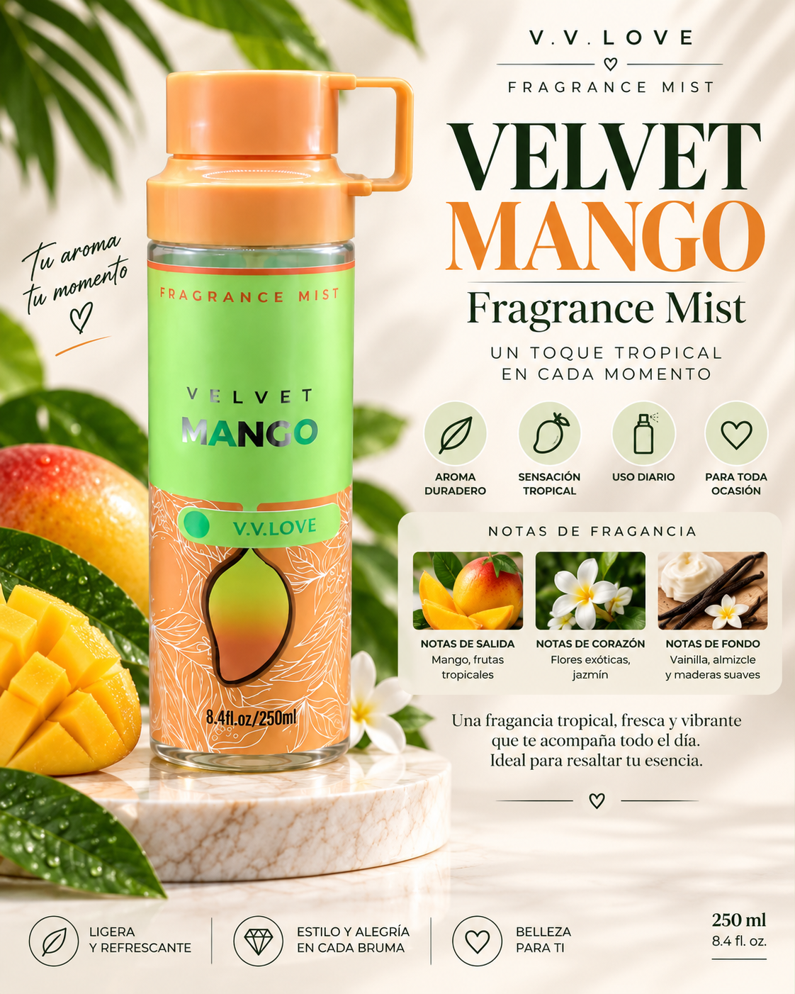 V.V. Love Velvet Mango Fragrance Mist — 250 ml / 8.4 fl oz